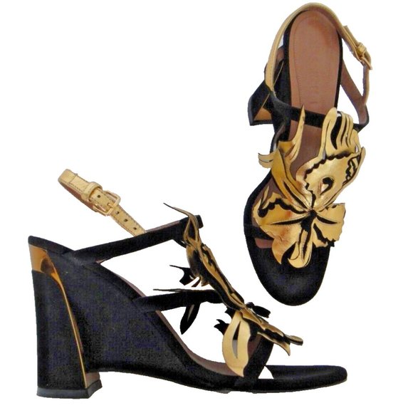 MARNI Designer Sandals, black/gold, IT-39 US-9, new, for evening wedding - Picture 1 of 6